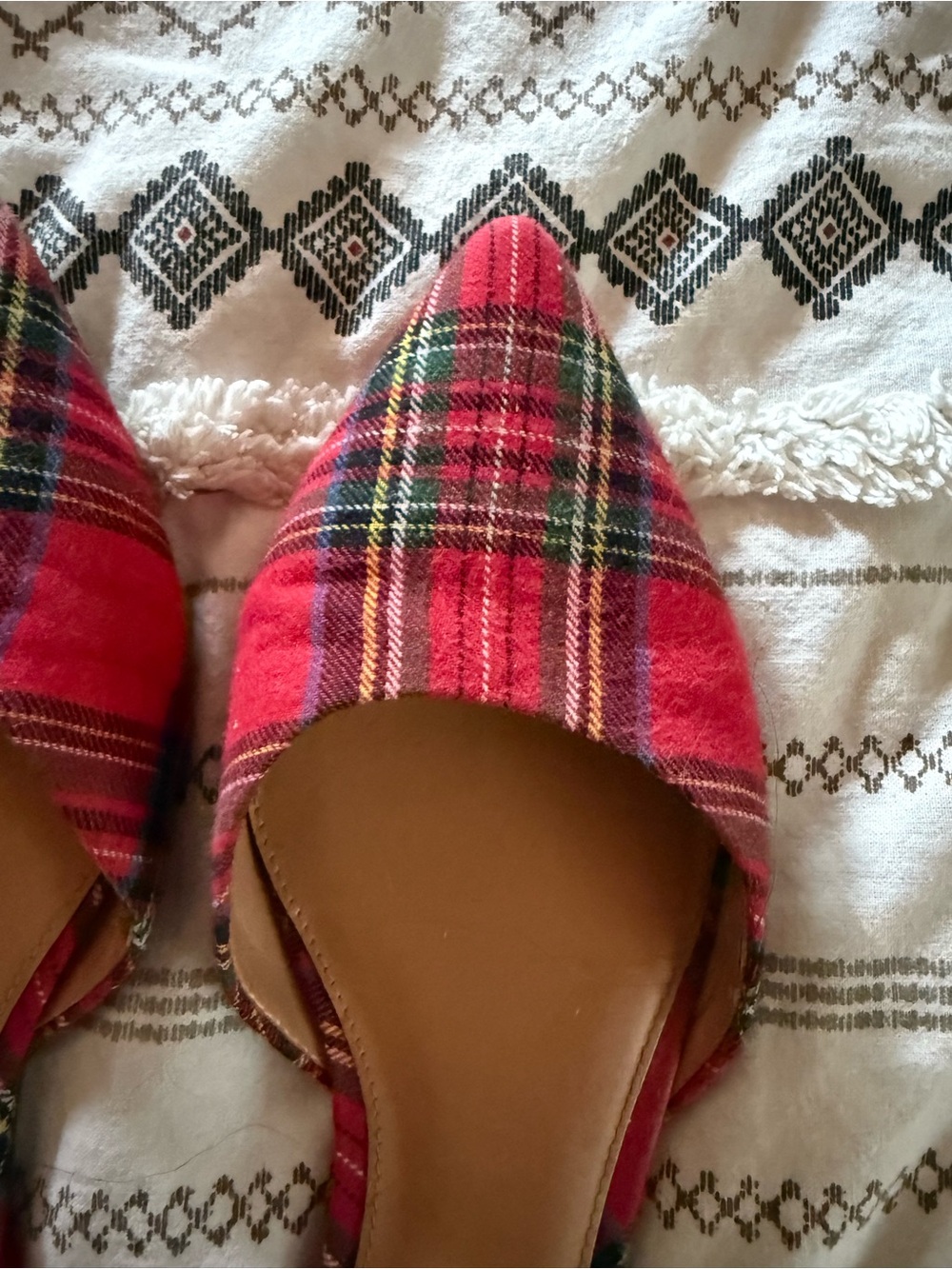 J. Crew Red Plaid Pointed D'Orsay Flats - Picture 2 of 4